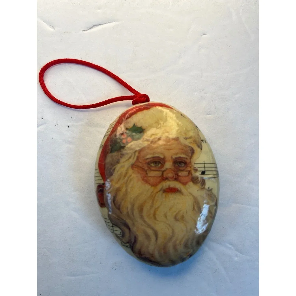 Vintage Paper Mache Santa Claus Christmas Ornaments Set of 3 Victorian Oval